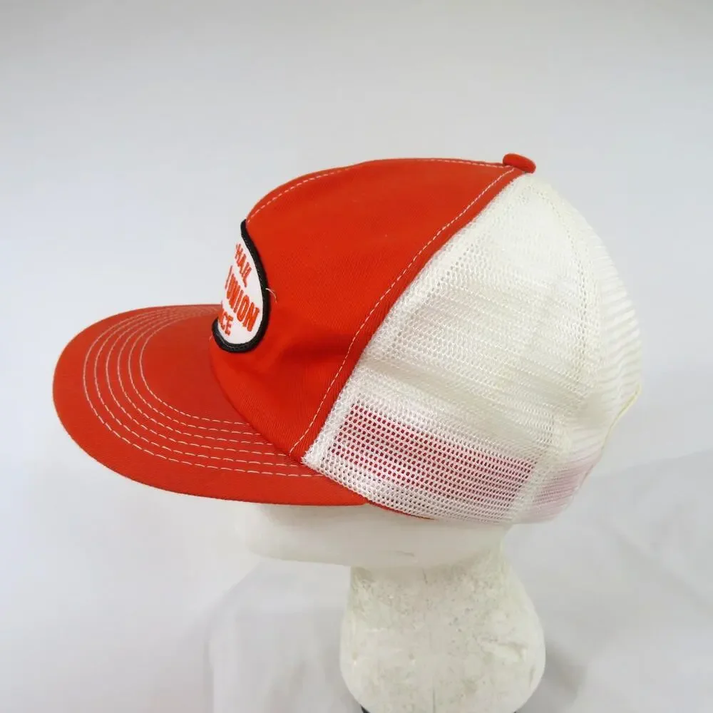 K-Products Hat Farmers Union Insurance Trucker Cap Orange White Snapback NWOT